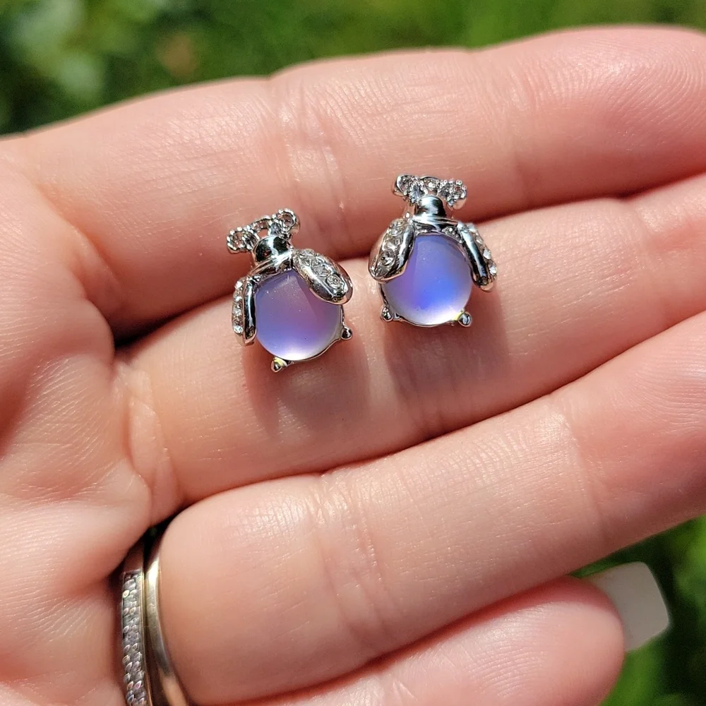 Color Shifting Ladybird Stud Earrings, 925 Sterling Silver - Picture 1 of 6